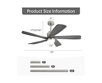 52-inch Modern Stylish Sand Nickel 5-Blade Ceiling Fan with Remote Control and Light Source