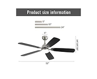 52-inch Modern Sand Nickel 5 blades Three-color Dimmable Ceiling Fan Led Light with Six-speed Remote Control and Timing Function