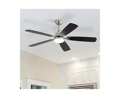 52-inch Modern Sand Nickel 5 blades Three-color Dimmable Ceiling Fan Led Light with Six-speed Remote Control and Timing Function