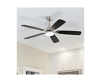 52-inch Modern Sand Nickel 5 blades Three-color Dimmable Ceiling Fan Led Light with Six-speed Remote Control and Timing Function