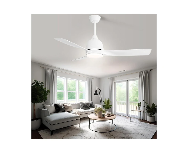 54-inch Modern Minimalist White 3-Blade Ceiling Fan with Led Light Remote Control Supports 6 Speeds and Timer Function