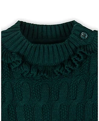 Hope & Henry Toddler Girls Organic Ruffle Edge Cable Knit Sweater Dress