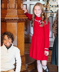 Hope & Henry Toddler Girls' Organic Mock Neck Ruffle Cuff Cable Sweater Dress