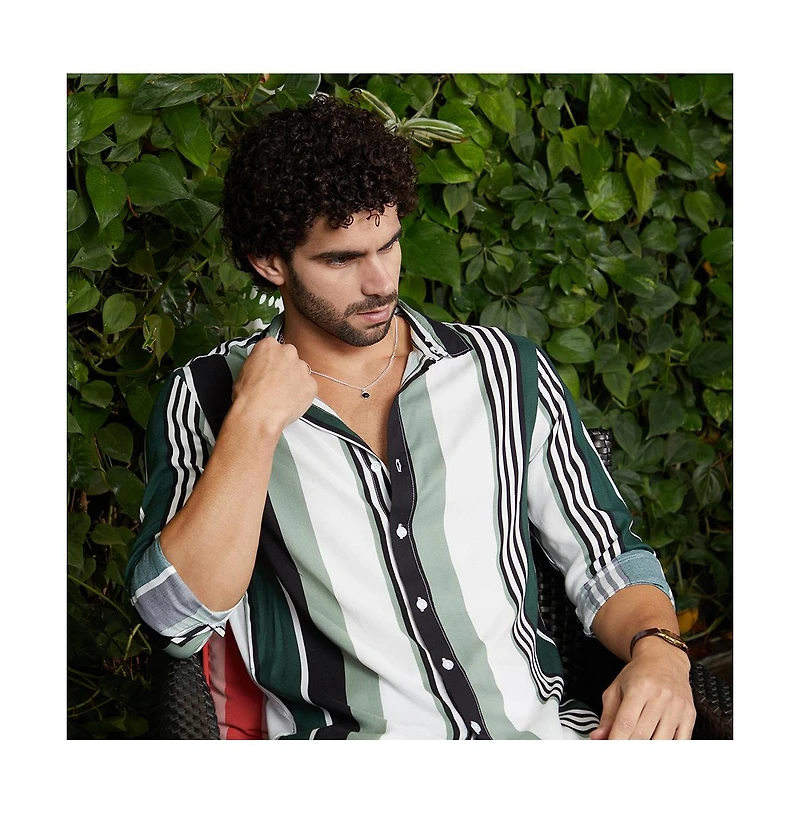 Campus Sutra Men's Jungle Green & Cream White Multitrack-Striped Shirt