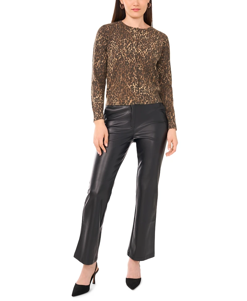 Vince Camuto Women's Leopard Print Long-Sleeve Cardigan Sweater