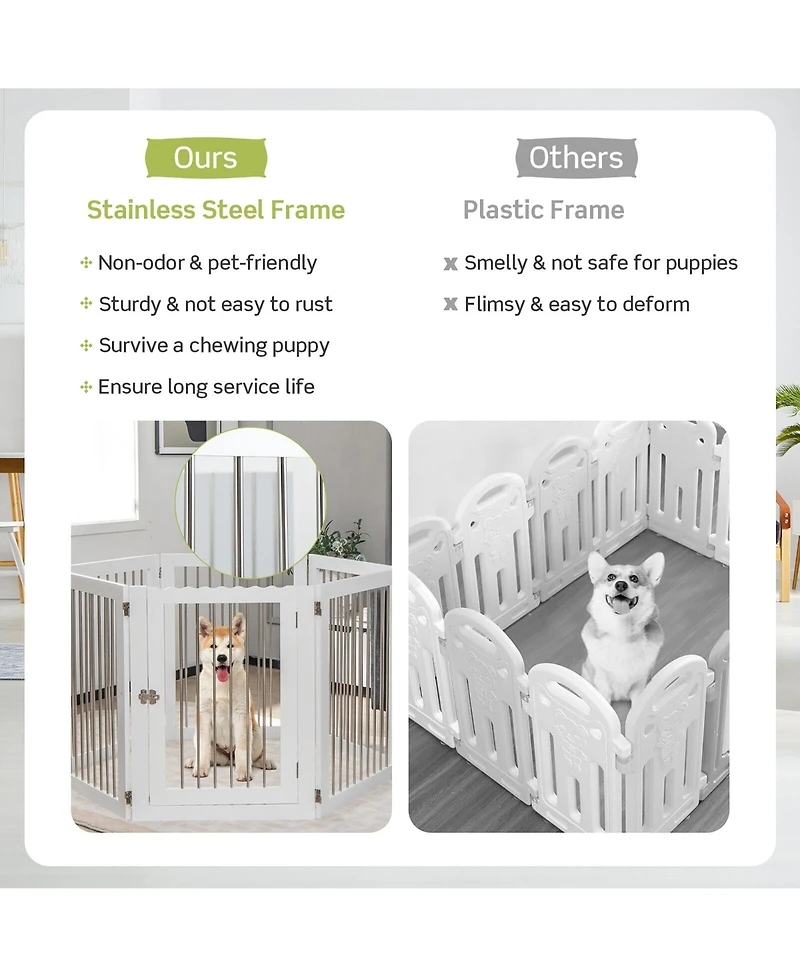 Gymax 6-Panel Freestanding Dog Gate Foldable Walk-Through Playpen w/ 4 Support Feet