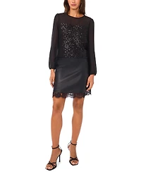 Vince Camuto Women's Sequin Crewneck Blouson Sleeve Top