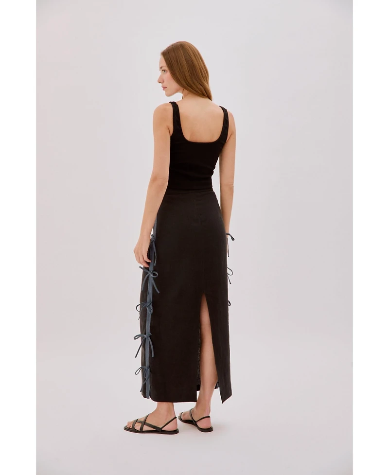 Labeca London Women's Carolina Linen Bow Midi Skirt