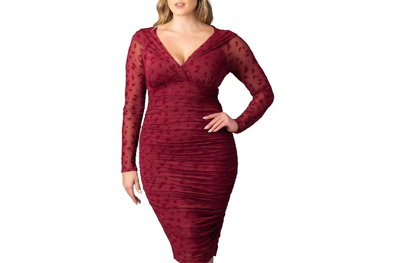 Kiyonna Plus Betsey Ruched Body-Con Midi Dress