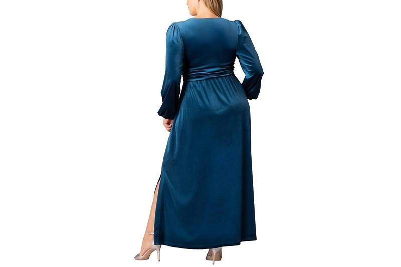 Kiyonna Plus Vivienne Long Sleeve Velvet Evening Gown with Pockets