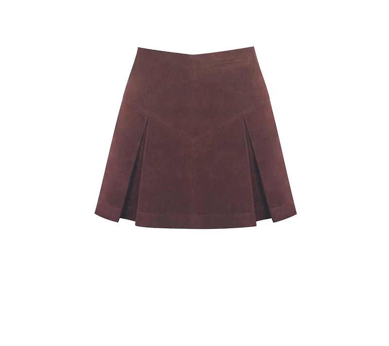 Miss Circle Women's Faryn Mahogany Faux Suede Pleated A-Line Mini Skirt