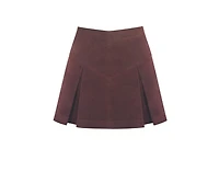 Miss Circle Women's Faryn Mahogany Faux Suede Pleated A-Line Mini Skirt