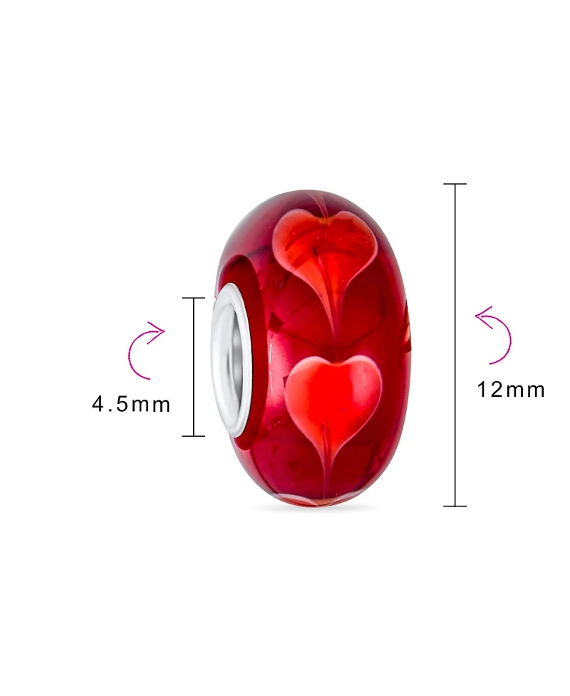 Bling Jewelry Set of 2 Murano Glass Charm Bead Heart Love Pink Red White for European Bracelet