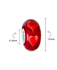 Bling Jewelry Set of 2 Murano Glass Charm Bead Heart Love Pink Red White for European Bracelet