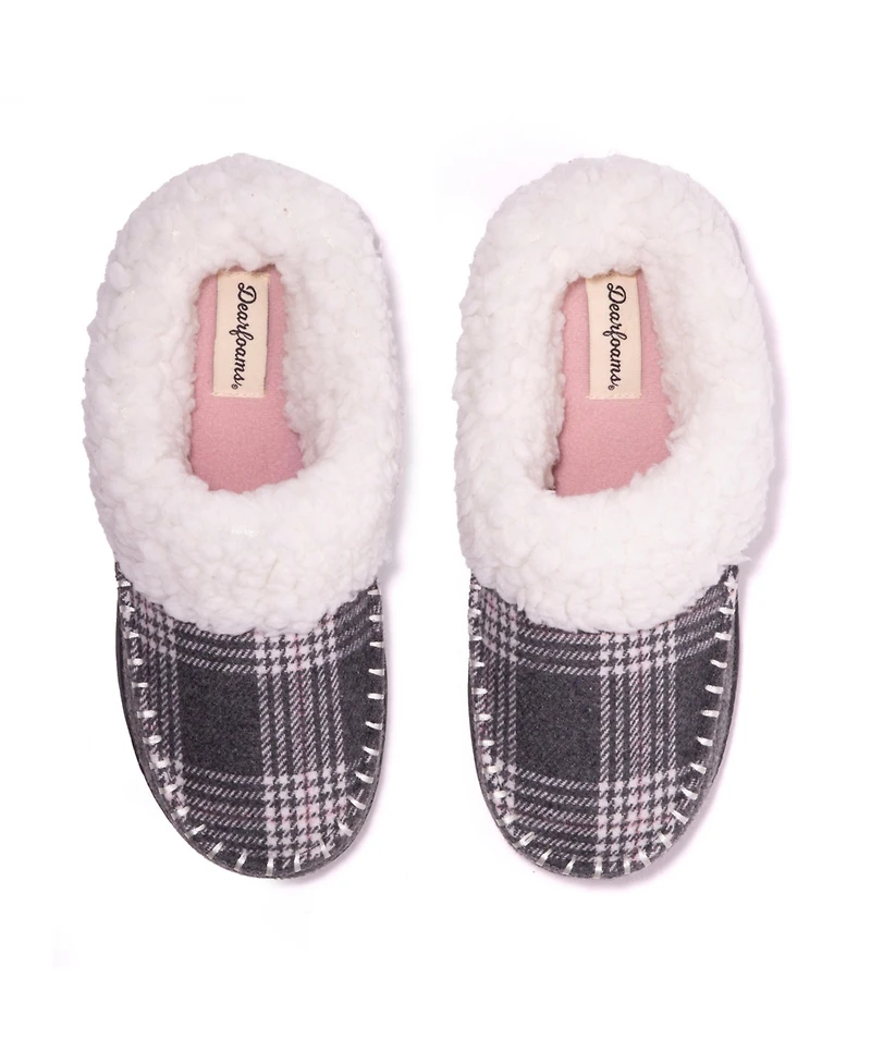 Dearfoams Women's Nyla Felted Plaid Moccasin Toe Clog House Shoe Slipper