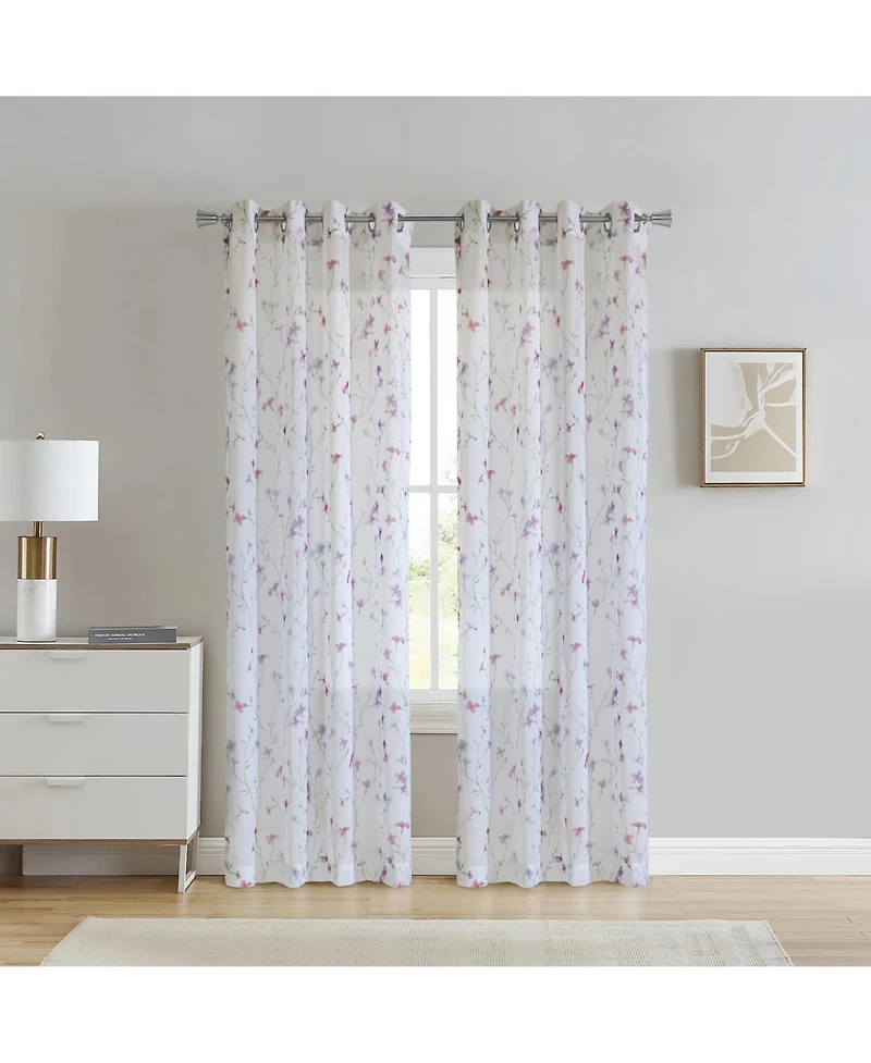 Habitat 100% Polyester Hazel Sheer Faux Linen Floral Grommet Curtain Panel 52" x 84" in Pink