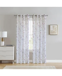 Habitat 100% Polyester Hazel Sheer Faux Linen Floral Grommet Curtain Panel 52" x 84" in Pink