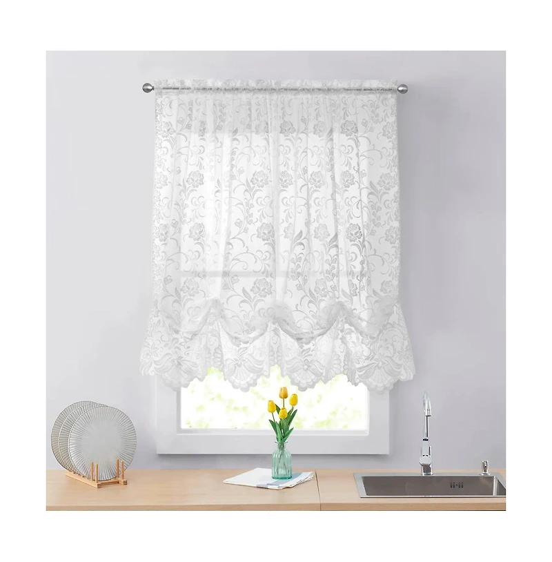 Habitat Limoges Sheer Rod Pocket Timeless Romantic Floral Lace Design Balloon Curtain 55" x 63" White