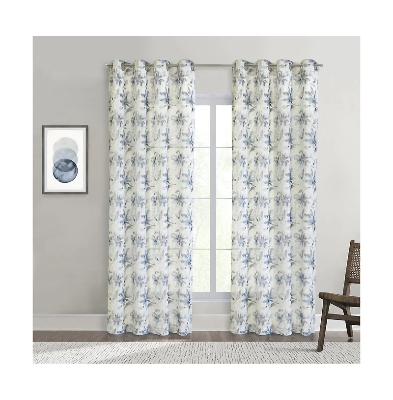 Habitat Florence Sheer Grommet Subtle Watercolor Floral Design Curtain Panel for Livingroom Bedroom 52" x 108" Multicolor