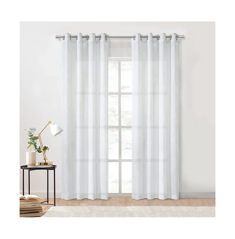 Habitat Diamante Sheer Grommet Exclusive Embroidered Diamond Pattern Curtain Panel 52" x 63" White