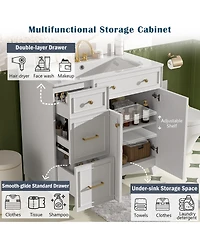 Airsurfer 36 Inch Bathroom Vanity with Ceramic Sink Adjustable Shelves Modern Storage Cabinet for Small and Medium Bathrooms