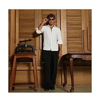 Campus Sutra Men's Chalk White Chevron-Panel Tactile Shirt