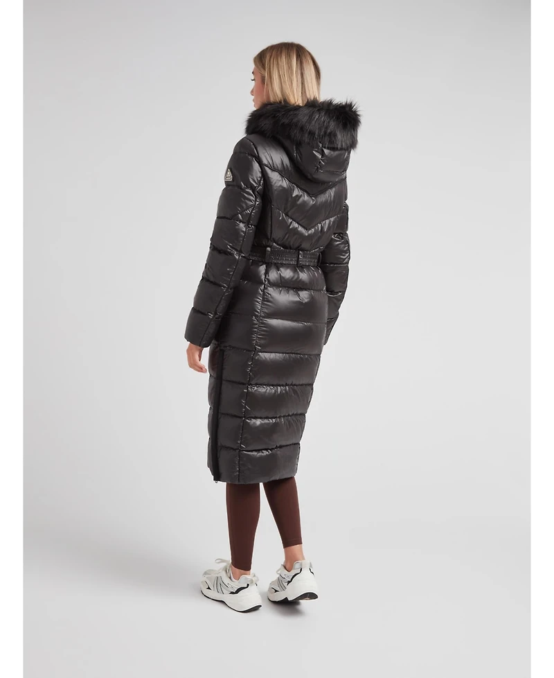 JACK1T Women's Diamond Belted Extra Long Down Coat