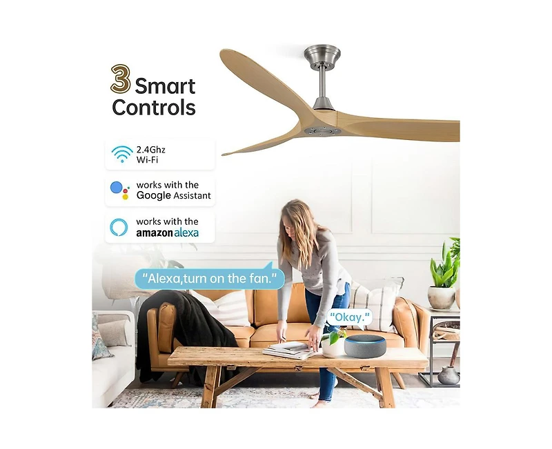 Sofucor 60-inch Modern Luxury Sand Nickel 3-Blade Ceiling Fans with Remote Control and Timer Function