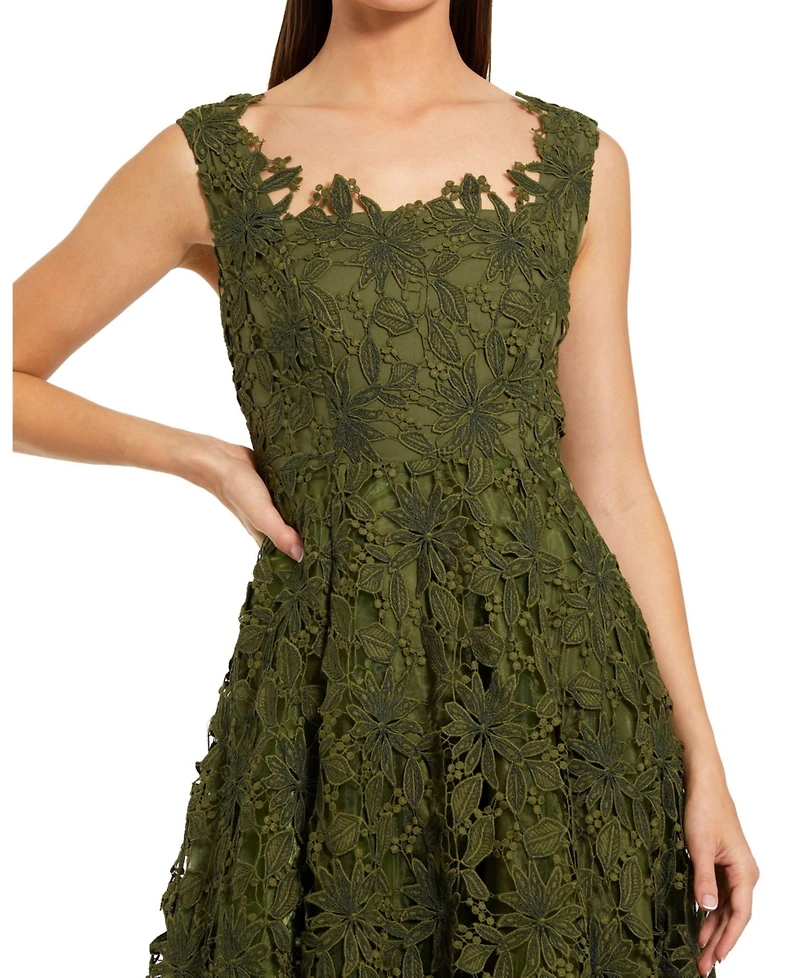 Mac Duggal Women's Sleeveless Embroidered Lace A Line Midi Dress