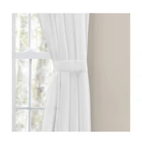 Ellis Curtain Shadow Stripe Tailored Curtain Panel Pair for Windows with Ties 80" x 63" White