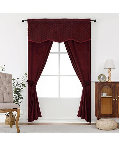 Kate Aurora Christmas Essentials Light Filtering Complete Attached Velvet Window Curtains & Valance Set - Gold