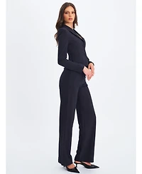 Miss Circle Women's Quinnie Navy Striped High-Waisted Straight Leg Pant