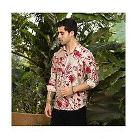 Campus Sutra Men's Scarlet Red Freesia-Imprint Shirt