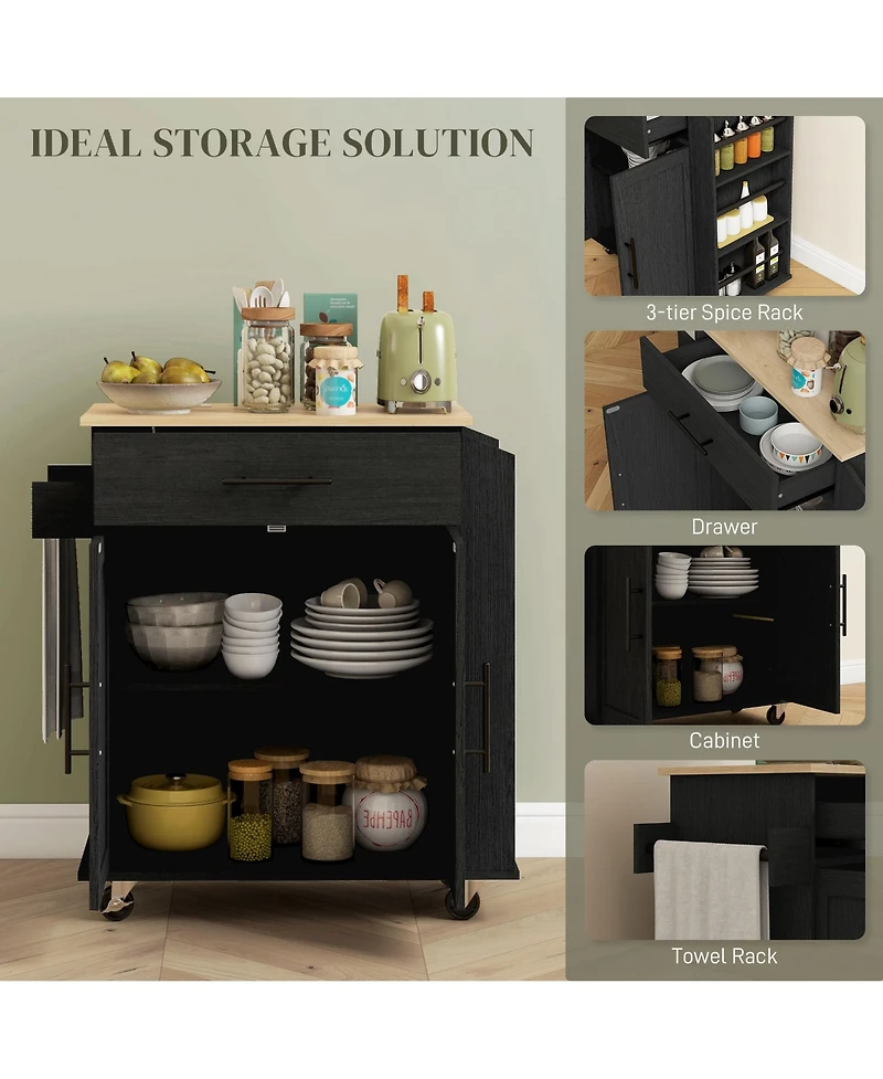 Homcom Kitchen Island with Storage and Power Outlets, Rolling, White