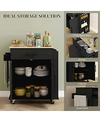 Homcom Kitchen Island with Storage and Power Outlets, Rolling, White