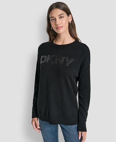 Dkny Jeans Women's Logo Sequined Long-Sleeve Sweater