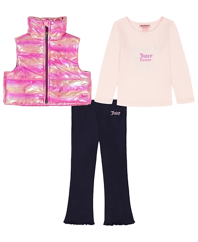 Juicy Couture Girls 4-6X 3-Piece Long-Sleeve T-Shirt, Vest and Leggings Set