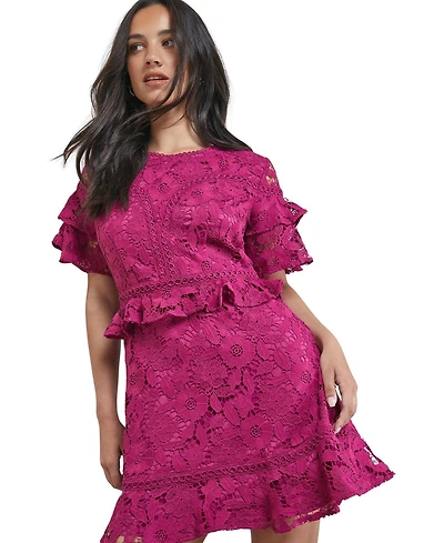 Oasis Women's Lace Trim Detail Frill Sleeve Mini Dress