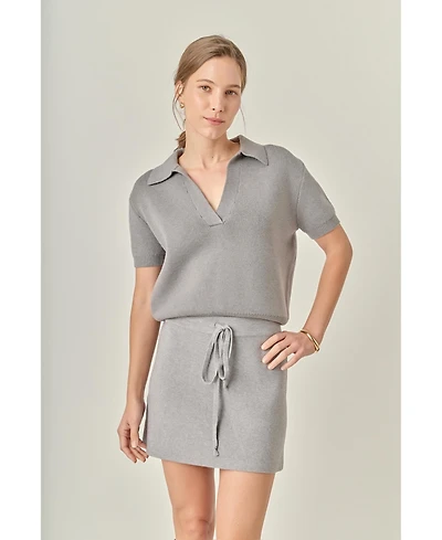 English Factory Women's Polo Knit Short Seeves Top