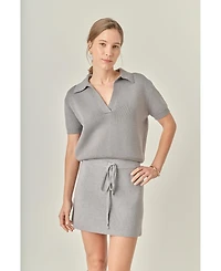 English Factory Women's Polo Knit Short Seeves Top