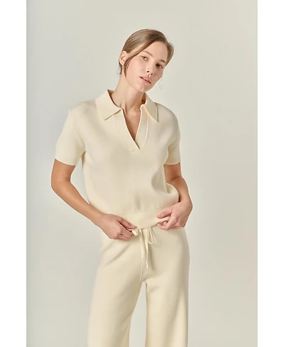 English Factory Women's Polo Knit Short Seeves Top