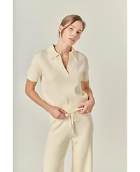 English Factory Women's Polo Knit Short Seeves Top