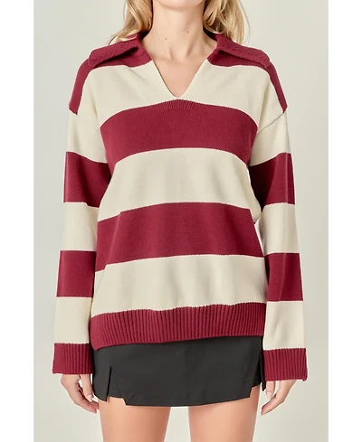 English Factory Women's Stripe Rugby Collared Sweater