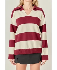 English Factory Women's Stripe Rugby Collared Sweater