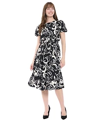 London Times Women's Tucked-Sleeve Midi Dress