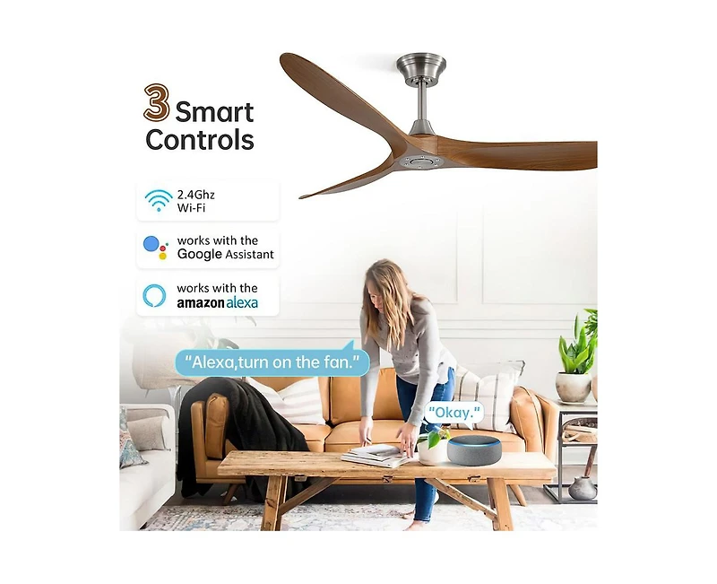 60-inch Modern Luxury Sand Nickel 3-Blade Ceiling Fans with Remote Control and Timer Function