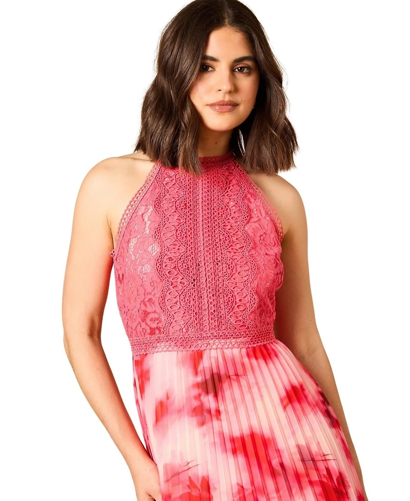 Oasis Women's Printed Lace Mix Halterneck Midi Dress