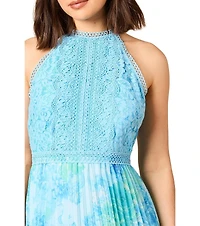 Oasis Women's Printed Lace Mix Halterneck Midi Dress