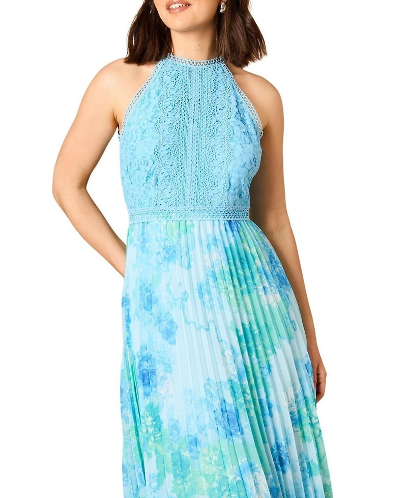 Oasis Women's Printed Lace Mix Halterneck Midi Dress