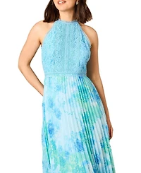 Oasis Women's Printed Lace Mix Halterneck Midi Dress